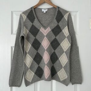 Charter Club 100% cashmere v-neck pullover sweater color gray rhombus Sz M